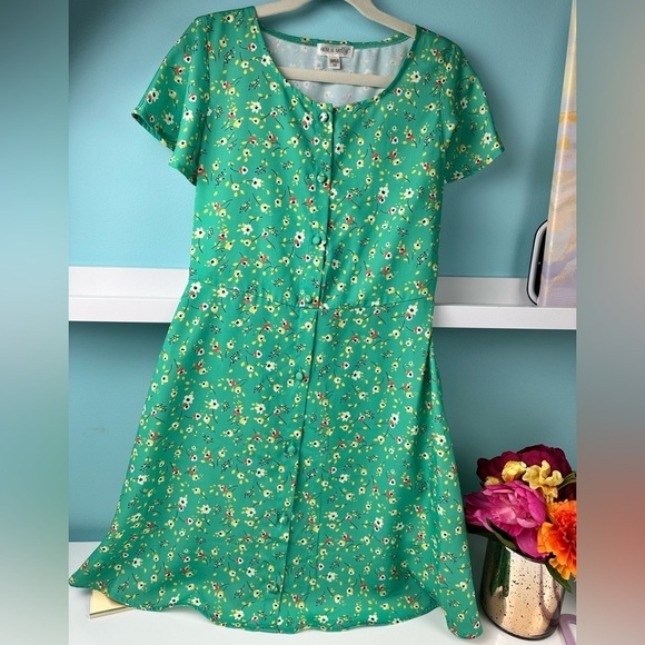 Nordstrom Ava & Yelly floral green spring flowing button up dress, size 10Y - Picture 2 of 10